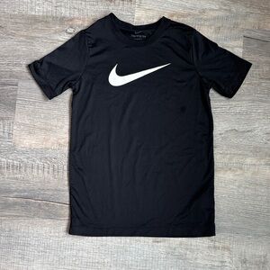 Nike Kids Dri FitBlack Short Sleeve Tee with White Swoosh